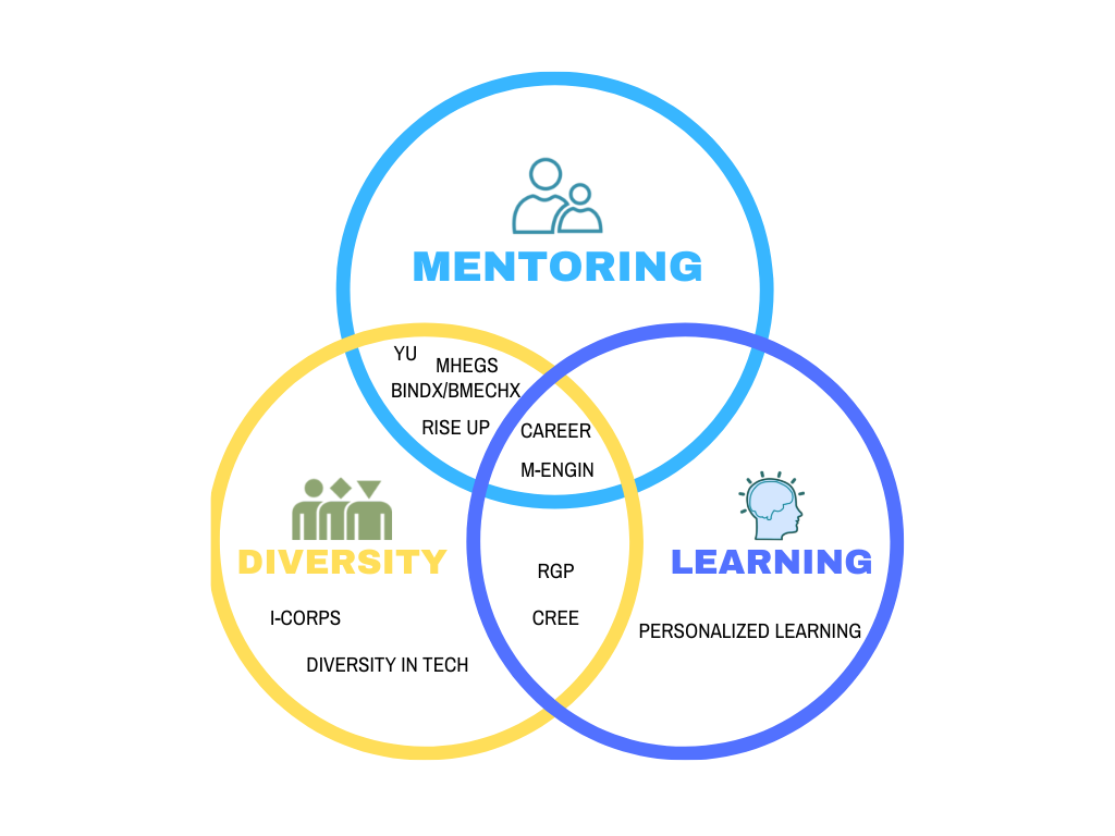 Venn Diagram for Mentoring, Learning and Diversity
